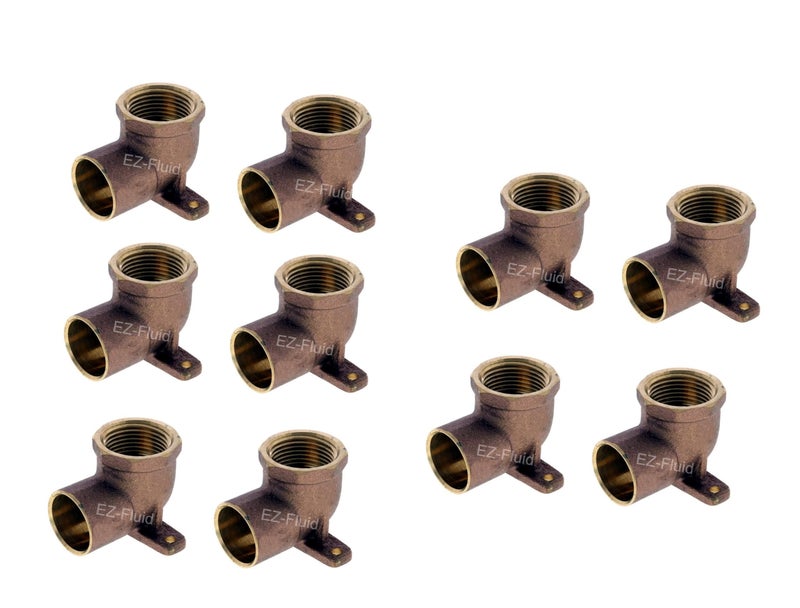 EZ-FLUID(10-pack) 1/2" Nom. Copper Sweat X 1/2" Fip Threaded Drop Ear Elbow Fitting C by F, LF Brass Shower Drop Ear 90 Degree Elbow with Sweat Socket and Female Threaded Plumbing Fittings - Image 1